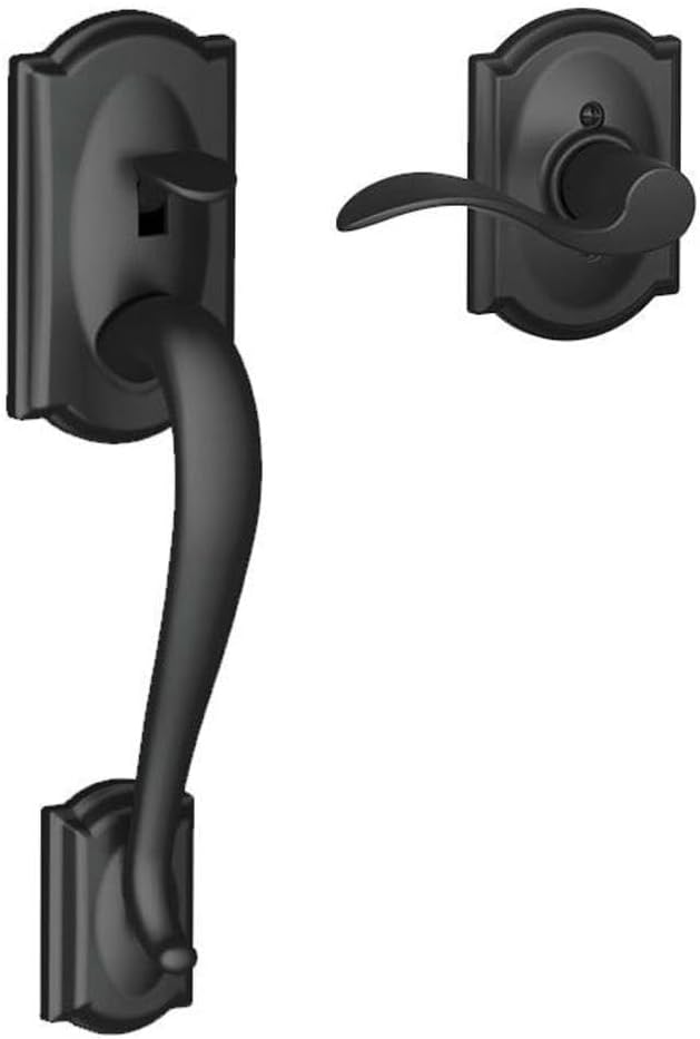 Schlage FE285 CAM 505 GEO 605 Camelot Front Entry Handleset with Georgian Knob, Lower Half Grip, Bright Brass