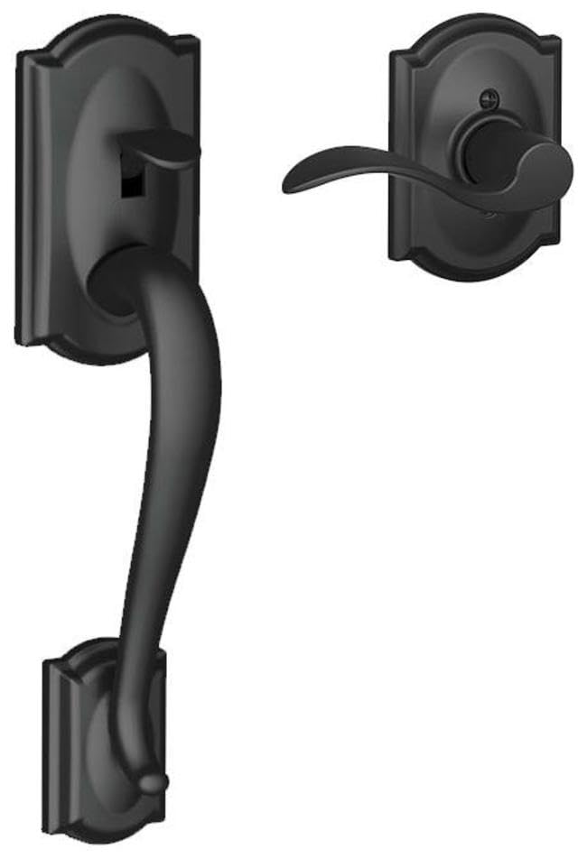 Schlage FE285 CAM 505 GEO 605 Camelot Front Entry Handleset with Georgian Knob, Lower Half Grip, Bright Brass