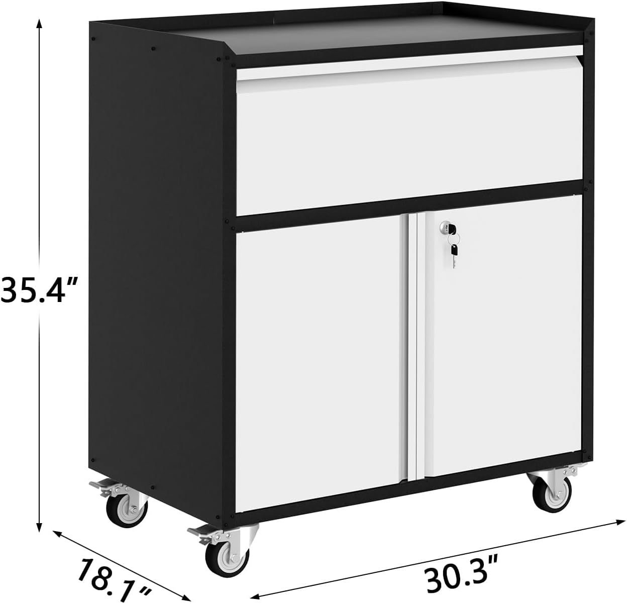 IDEALHOUSE Heavy Duty Rolling Tool Cabinet - Mobile Metal Storage with Lock, 4 Wheels & Adjustable Shelf for Garage Workshop Organization (Grey)