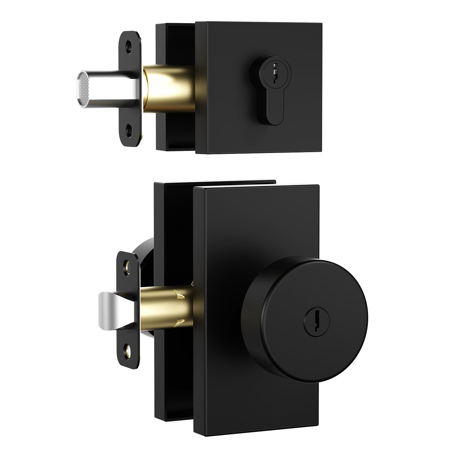 Polished Chrome Door Knobs Interior with Lock, Modern Privacy Door Knob Door Handles for Bathroom Bedroom Round
