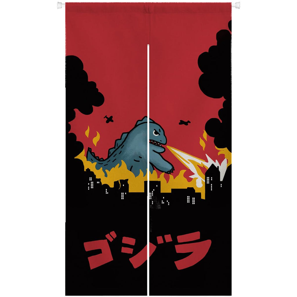Ofat Home Cartoon Dinosaur Noren Curtain, 33.5" x 59" | Funny fire-breathing monster doorway curtain with Japanese style design for bedroom, dorm or gaming room decor