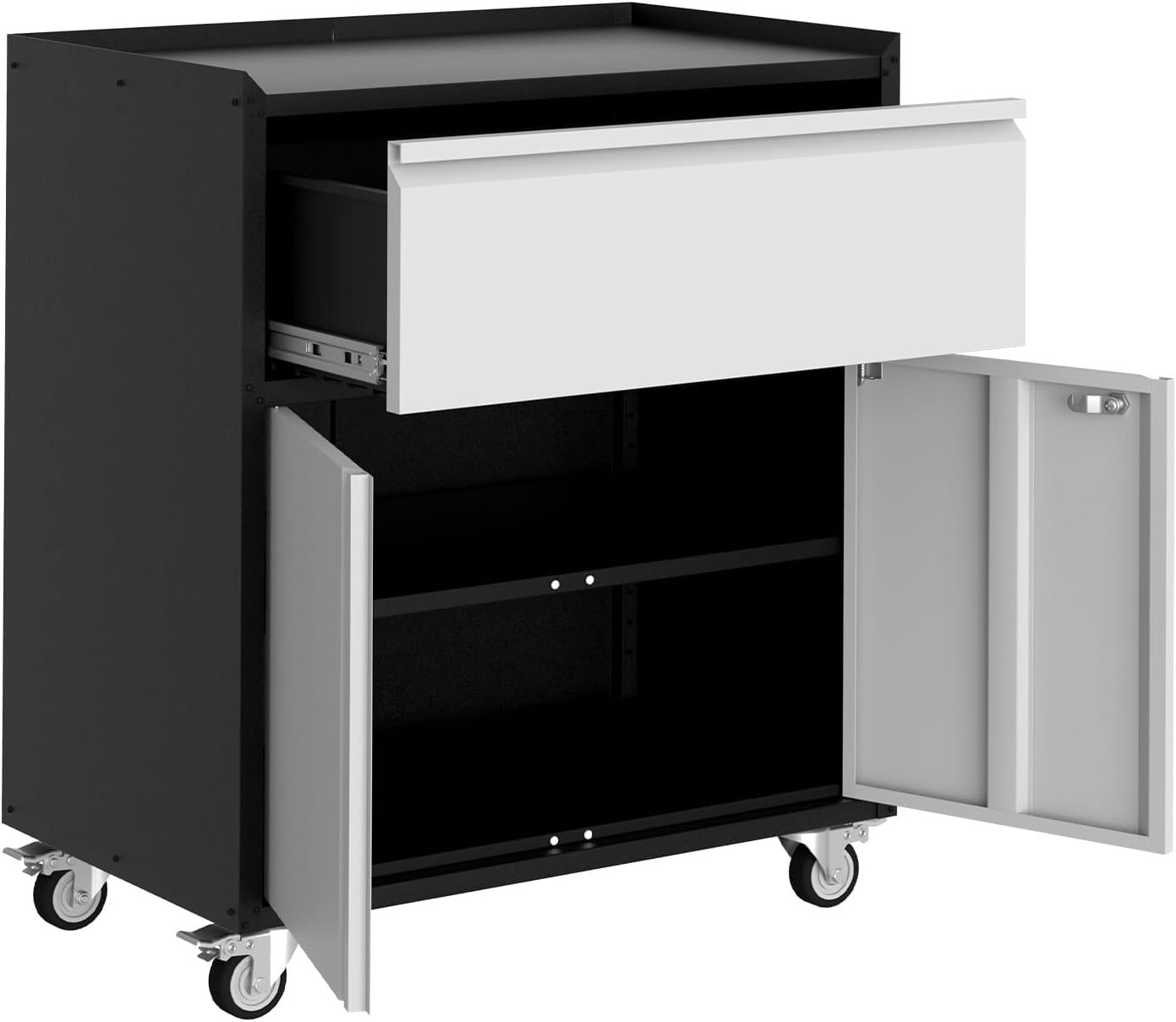 IDEALHOUSE Heavy Duty Rolling Tool Cabinet - Mobile Metal Storage with Lock, 4 Wheels & Adjustable Shelf for Garage Workshop Organization (Grey)