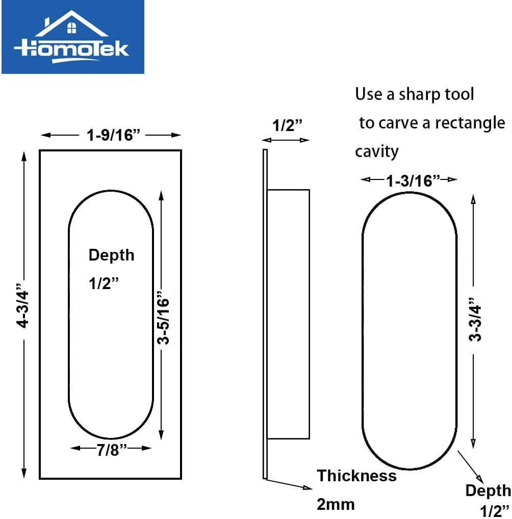 HOMOTEK 2 Pack 120mm Flush Sliding Closet Door Pulls, Recessed Finger Pulls for Sliding Barn Bypass Door Handles, Cabinet Drawer Rectangular Invisible Pull- Small Size 4.75 in, Brushed Gold