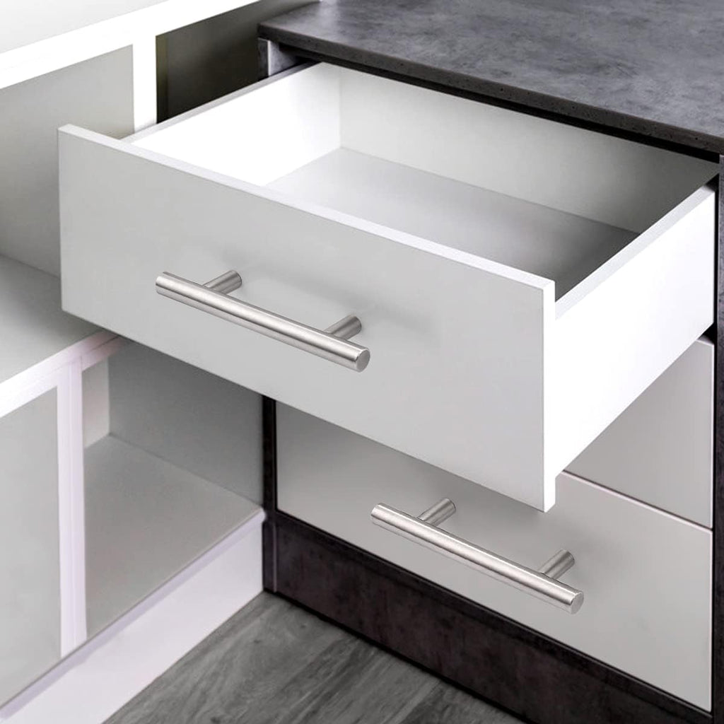 Probrico (30 Pack 3 Inch Hole Centers Kitchen Cabinet Handles Euro T Bar Cabinet Pulls Stainless Steel Kitchen Drawer Handles Brushed Nickel Furniture Dresser Cabinet Hardware, 5 Inch Total Length