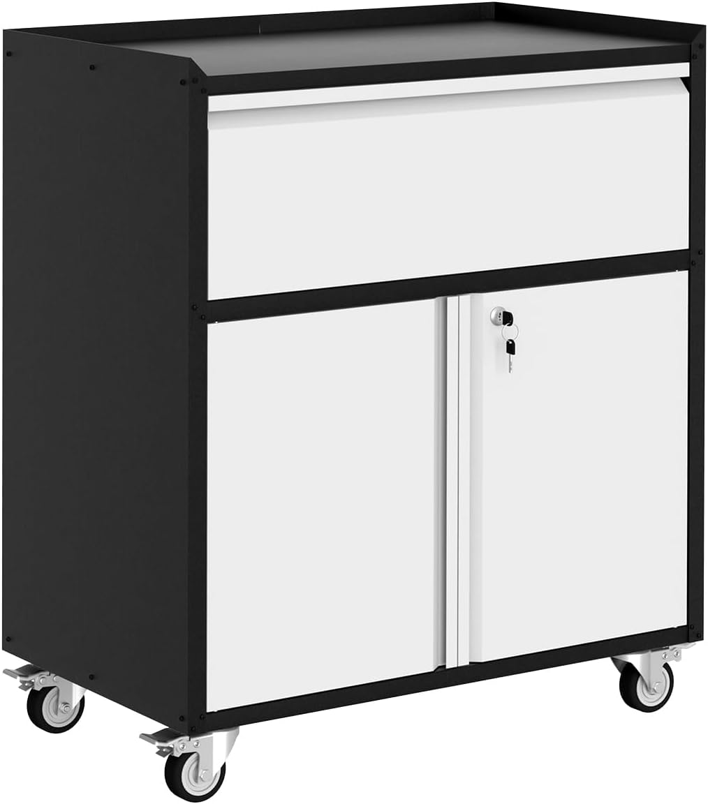 IDEALHOUSE Heavy Duty Rolling Tool Cabinet - Mobile Metal Storage with Lock, 4 Wheels & Adjustable Shelf for Garage Workshop Organization (Grey)
