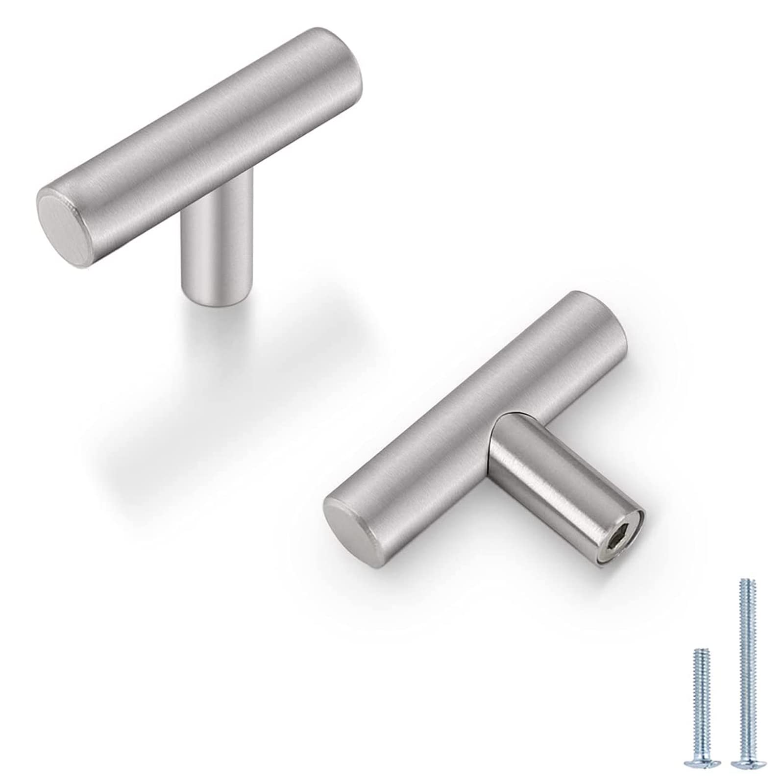 Probrico (30 Pack 3 Inch Hole Centers Kitchen Cabinet Handles Euro T Bar Cabinet Pulls Stainless Steel Kitchen Drawer Handles Brushed Nickel Furniture Dresser Cabinet Hardware, 5 Inch Total Length