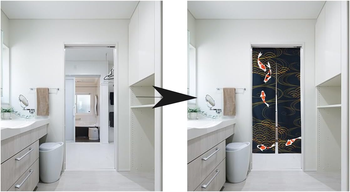 next.design Noren Japanese Style Doorway Curtain with a Picture of Nishiki Carp Nishikigoi Printed on it (pattern1)