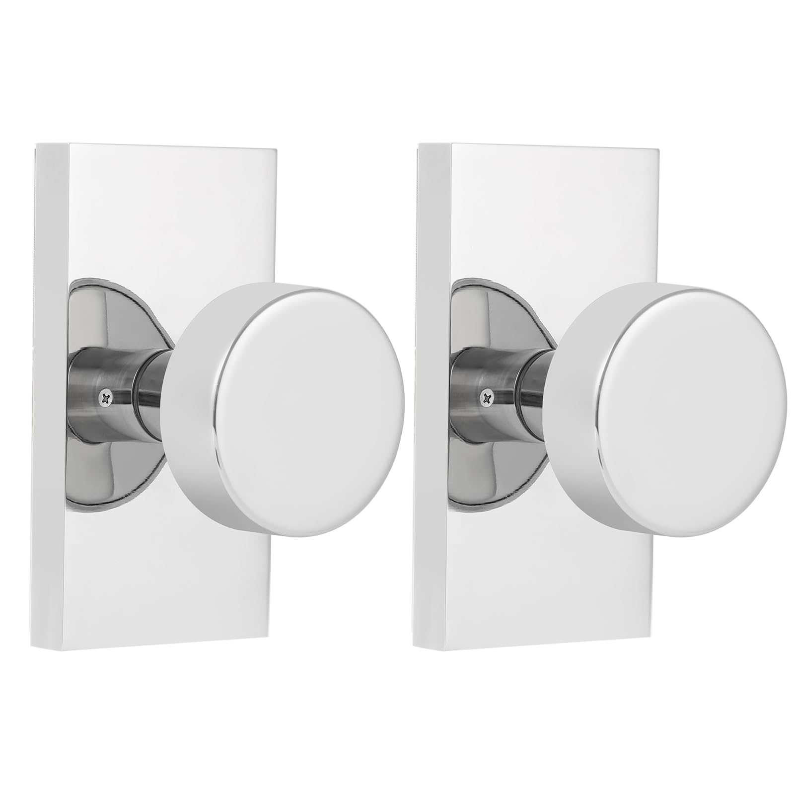 Polished Chrome Door Knobs Interior with Lock, Modern Privacy Door Knob Door Handles for Bathroom Bedroom Round