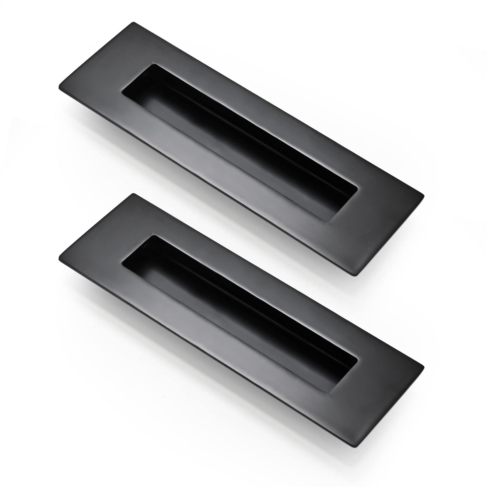 HOMOTEK 2 Pack 120mm Flush Sliding Closet Door Pulls, Recessed Finger Pulls for Sliding Barn Bypass Door Handles, Cabinet Drawer Rectangular Invisible Pull- Small Size 4.75 in, Brushed Gold
