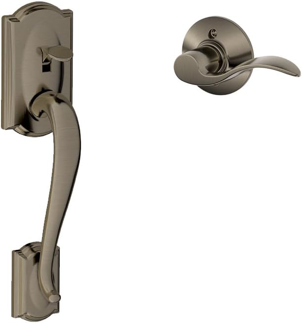 Schlage FE285 CAM 505 GEO 605 Camelot Front Entry Handleset with Georgian Knob, Lower Half Grip, Bright Brass