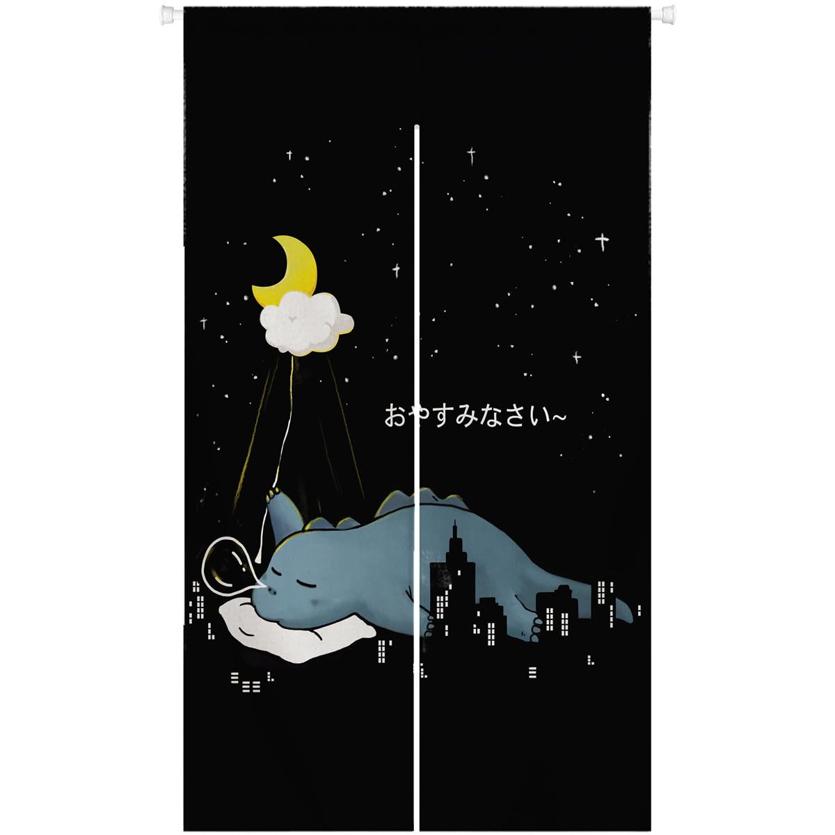 Ofat Home Cartoon Dinosaur Noren Curtain, 33.5" x 59" | Funny fire-breathing monster doorway curtain with Japanese style design for bedroom, dorm or gaming room decor