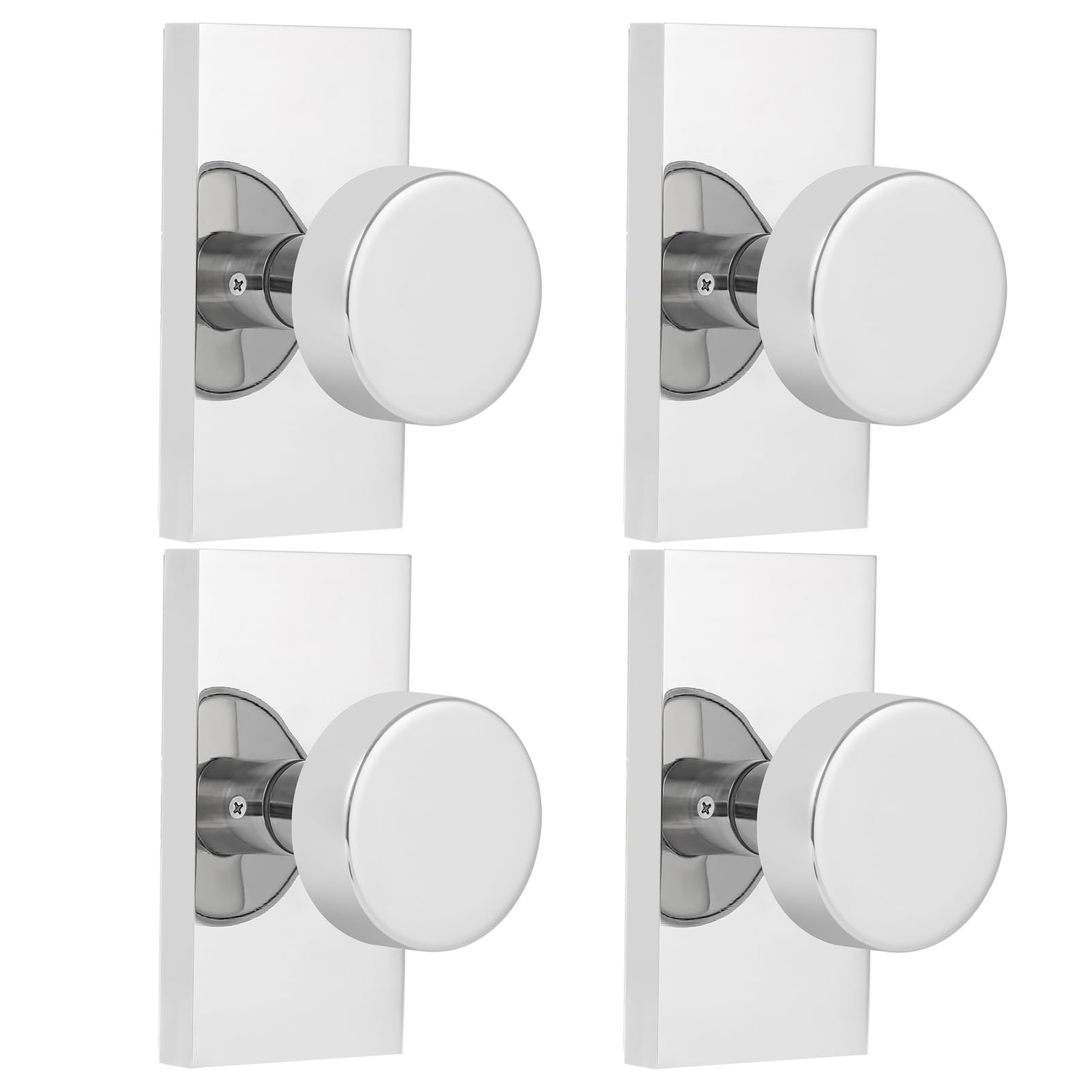 Polished Chrome Door Knobs Interior with Lock, Modern Privacy Door Knob Door Handles for Bathroom Bedroom Round