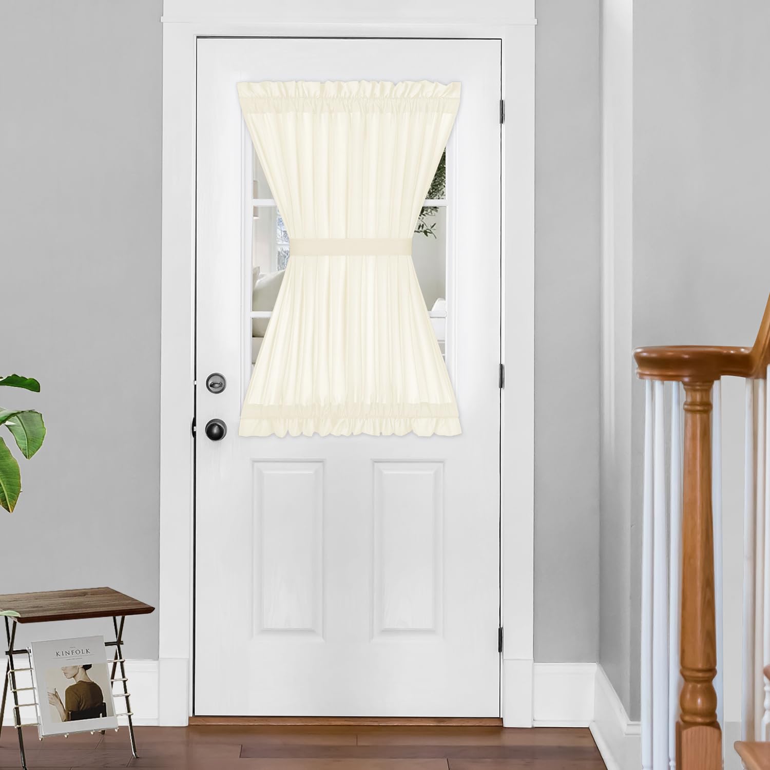 HOMEIDEAS Non-See-Through French Door Curtains Set of 2 for Front Door, Light Filtering Privacy Semi Sheer Window Curtains with Rod Pocket and Tie Back, Beige/Taupe, 26W X 72L Inch