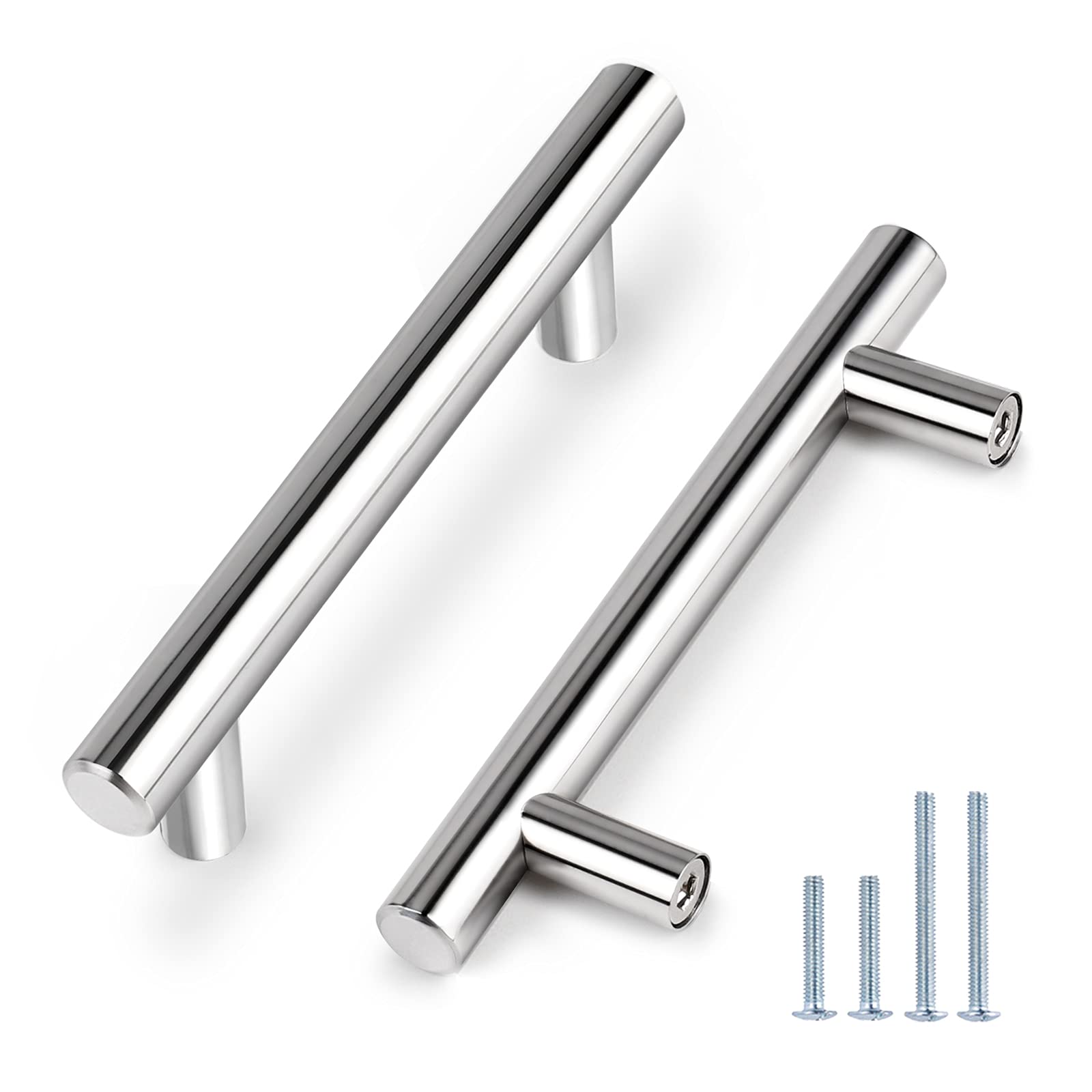 Probrico (30 Pack 3 Inch Hole Centers Kitchen Cabinet Handles Euro T Bar Cabinet Pulls Stainless Steel Kitchen Drawer Handles Brushed Nickel Furniture Dresser Cabinet Hardware, 5 Inch Total Length