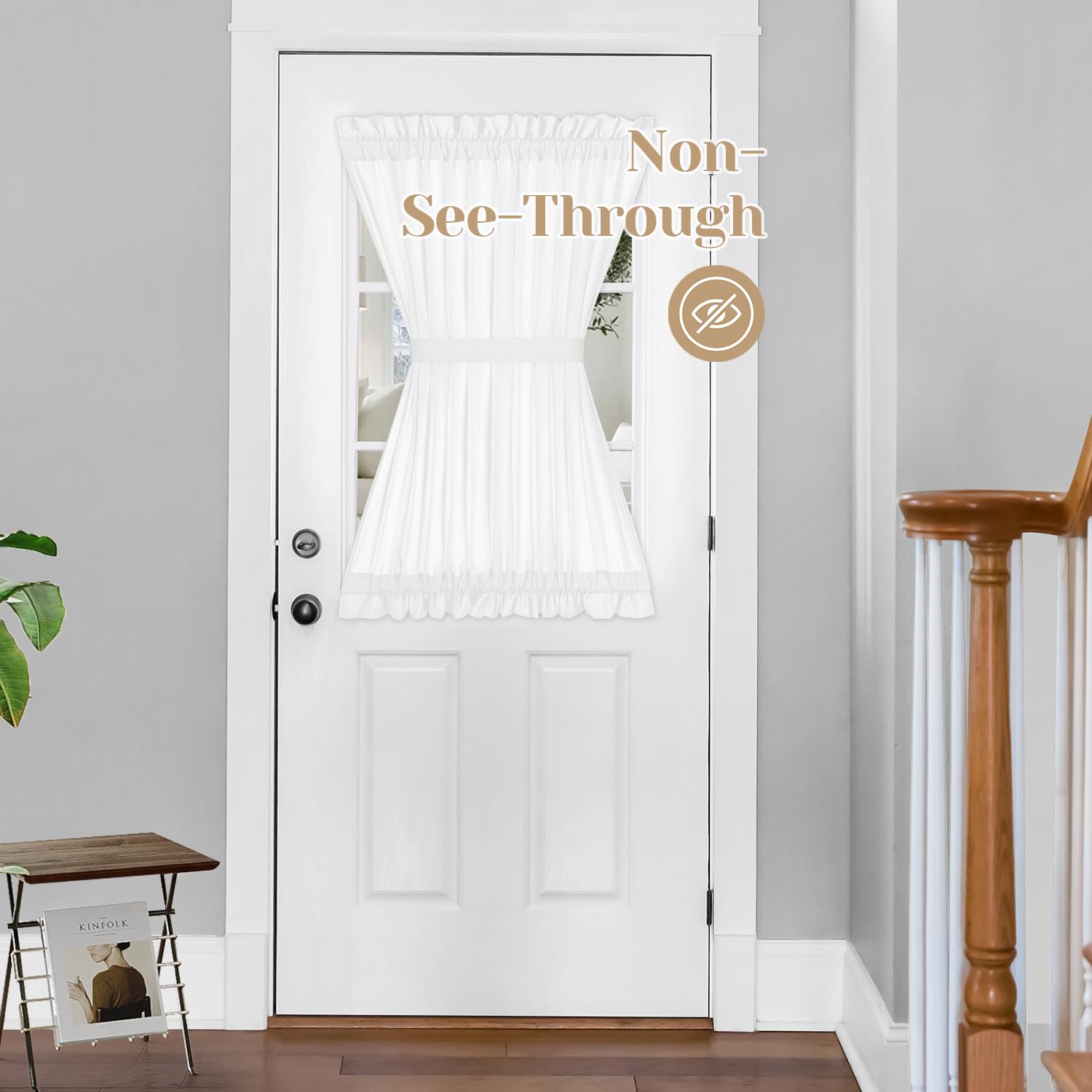 HOMEIDEAS Non-See-Through French Door Curtains Set of 2 for Front Door, Light Filtering Privacy Semi Sheer Window Curtains with Rod Pocket and Tie Back, Beige/Taupe, 26W X 72L Inch