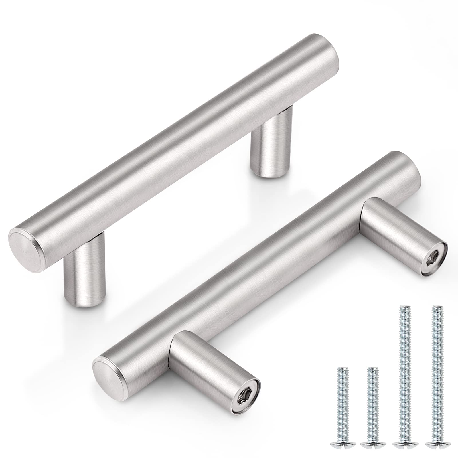 Probrico (30 Pack 3 Inch Hole Centers Kitchen Cabinet Handles Euro T Bar Cabinet Pulls Stainless Steel Kitchen Drawer Handles Brushed Nickel Furniture Dresser Cabinet Hardware, 5 Inch Total Length
