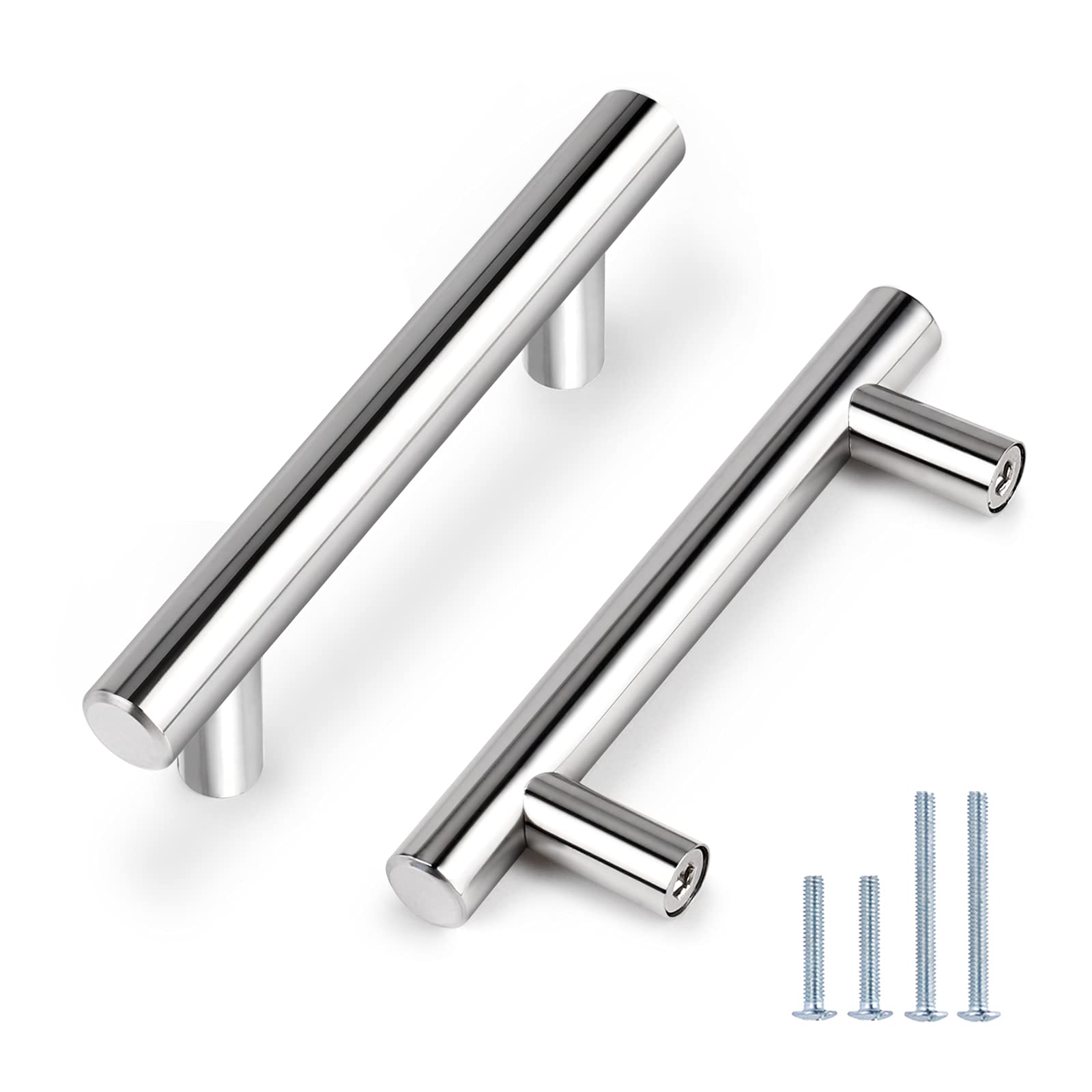Probrico (30 Pack 3 Inch Hole Centers Kitchen Cabinet Handles Euro T Bar Cabinet Pulls Stainless Steel Kitchen Drawer Handles Brushed Nickel Furniture Dresser Cabinet Hardware, 5 Inch Total Length
