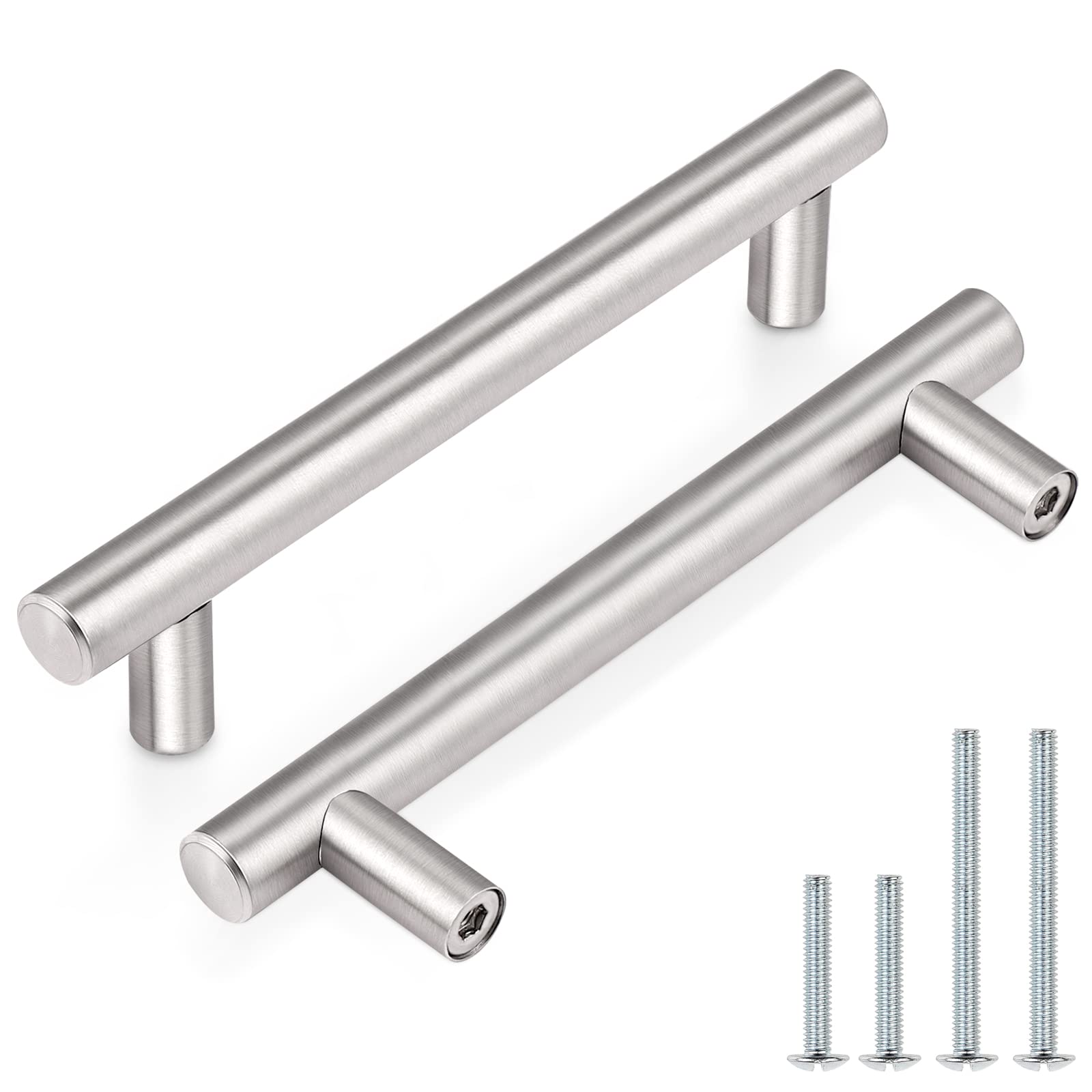 Probrico (30 Pack 3 Inch Hole Centers Kitchen Cabinet Handles Euro T Bar Cabinet Pulls Stainless Steel Kitchen Drawer Handles Brushed Nickel Furniture Dresser Cabinet Hardware, 5 Inch Total Length