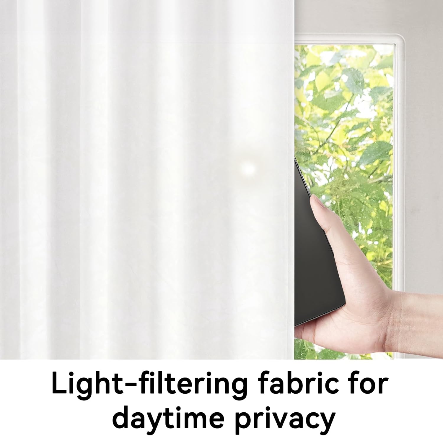 Vatge Self-Adhesive French Door Curtains - Rodless No Drill Light Filtering Window Treatment for Sliding Glass Doors, 1 Panel, W25 x L72, Greyish White