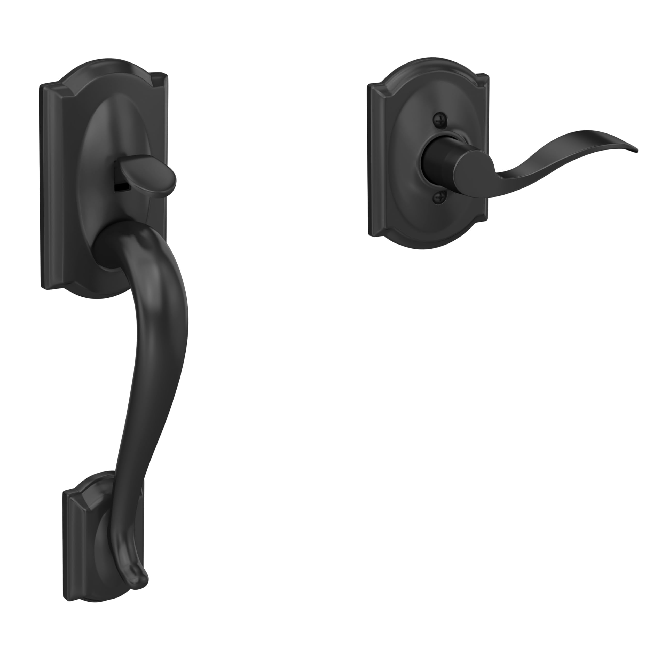 Schlage FE285 CAM 505 GEO 605 Camelot Front Entry Handleset with Georgian Knob, Lower Half Grip, Bright Brass