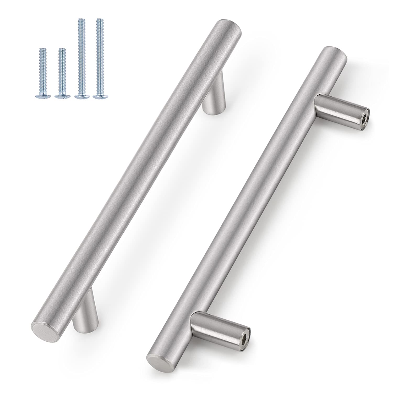 Probrico (30 Pack 3 Inch Hole Centers Kitchen Cabinet Handles Euro T Bar Cabinet Pulls Stainless Steel Kitchen Drawer Handles Brushed Nickel Furniture Dresser Cabinet Hardware, 5 Inch Total Length