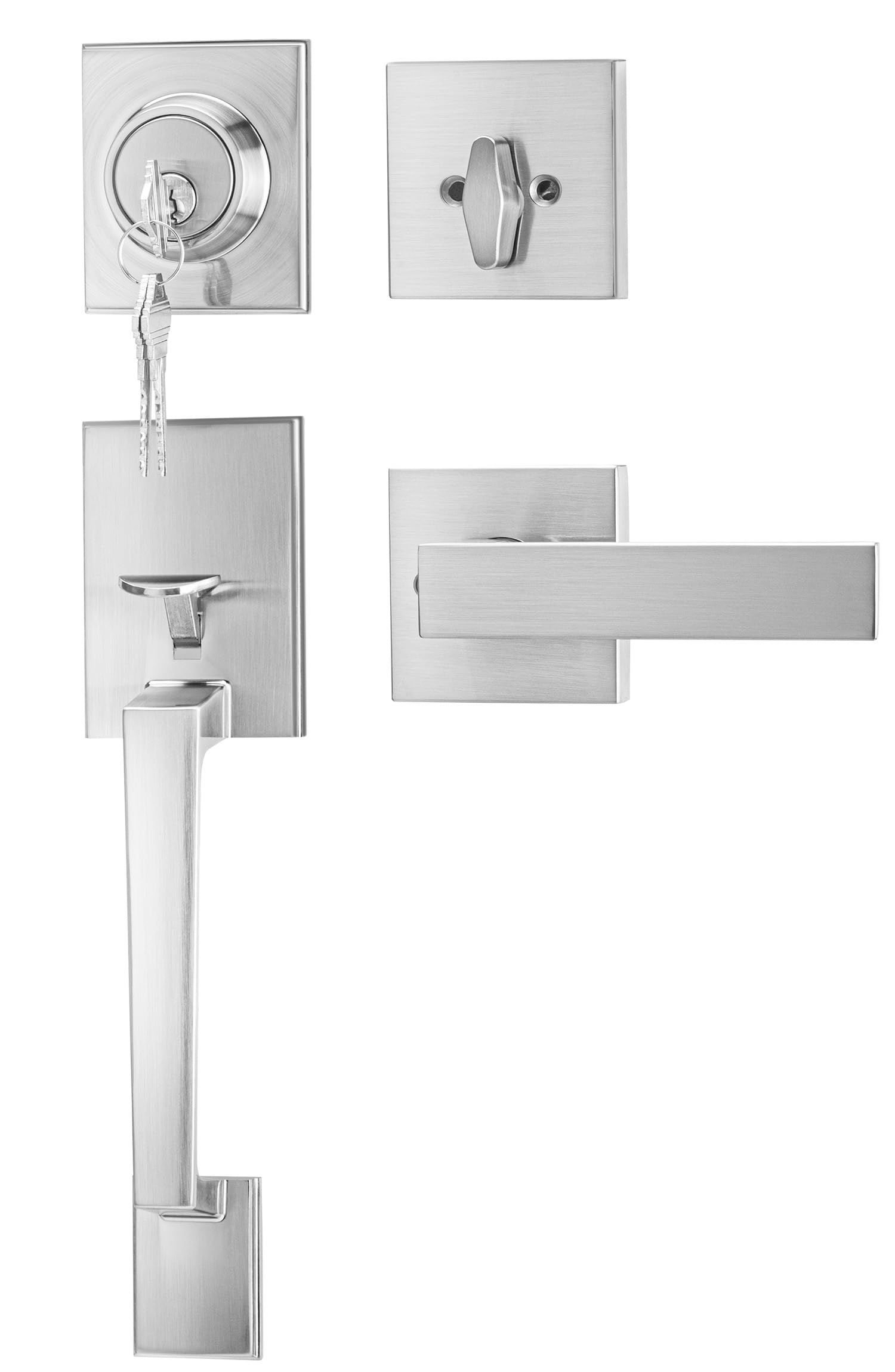 Goldenwarm Front Door Handle and Deadbolt Set, Gold Front Door Lock Set with Reversible Handle Lever, Modern Front Door Hardware, Front Door Handles and Locks