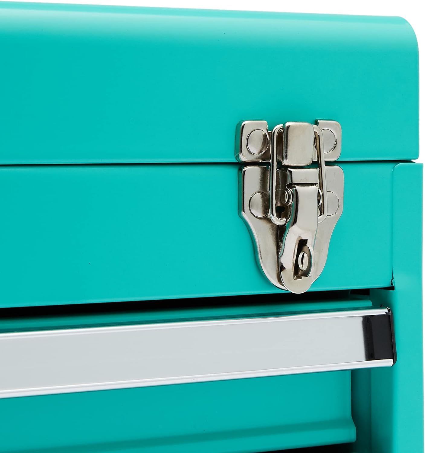Amazon Basics Metal Tool Box with Drawers, Storage and Organization Tool Chest, Powder Coat Finish, 18.1 x 8.7 x 9.5 in, Turquoise