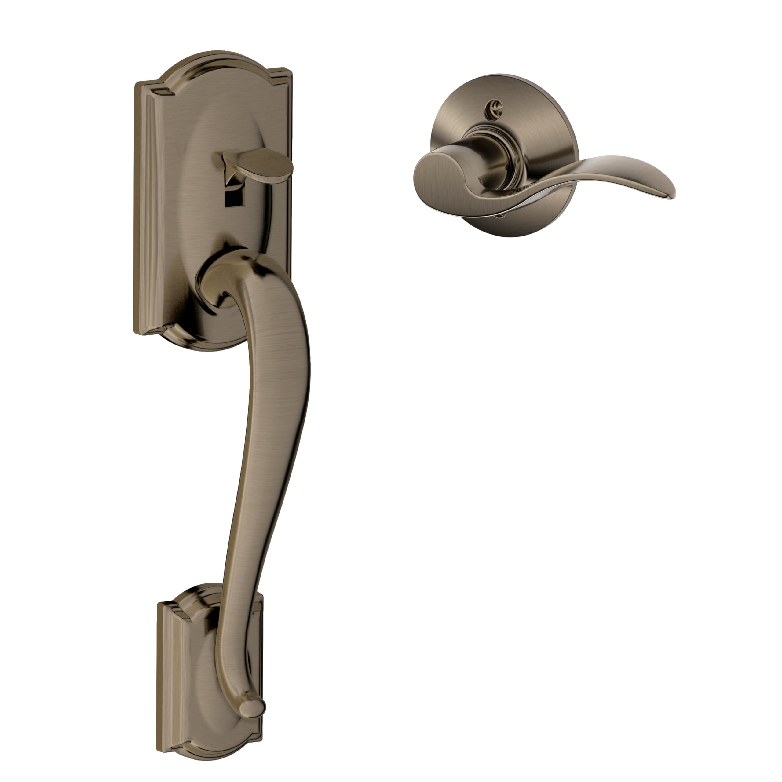 Schlage FE285 CAM 505 GEO 605 Camelot Front Entry Handleset with Georgian Knob, Lower Half Grip, Bright Brass