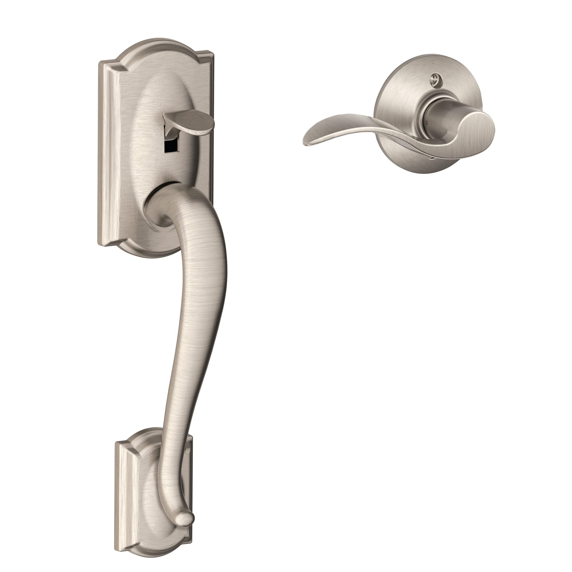 Schlage FE285 CAM 505 GEO 605 Camelot Front Entry Handleset with Georgian Knob, Lower Half Grip, Bright Brass