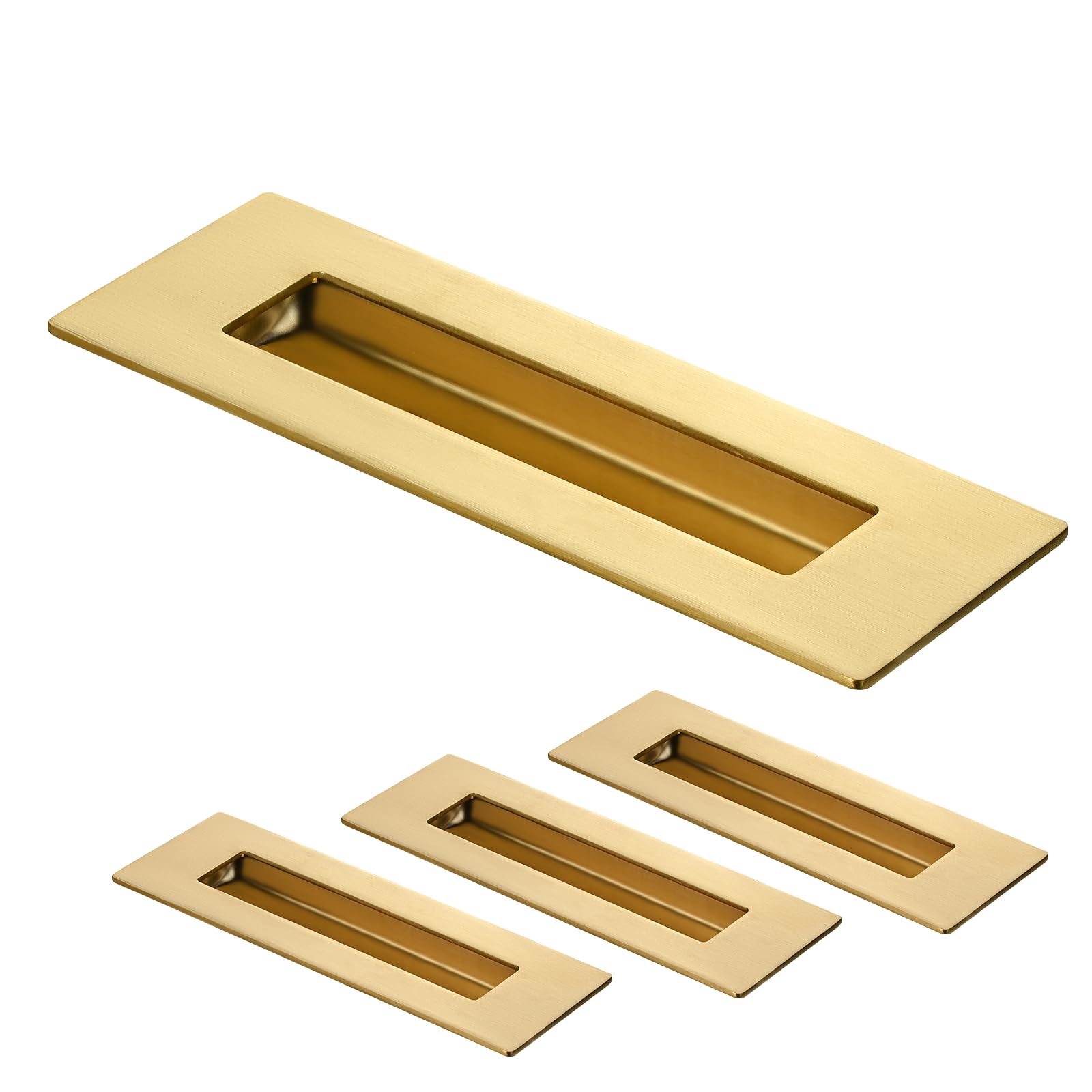 HOMOTEK 2 Pack 120mm Flush Sliding Closet Door Pulls, Recessed Finger Pulls for Sliding Barn Bypass Door Handles, Cabinet Drawer Rectangular Invisible Pull- Small Size 4.75 in, Brushed Gold