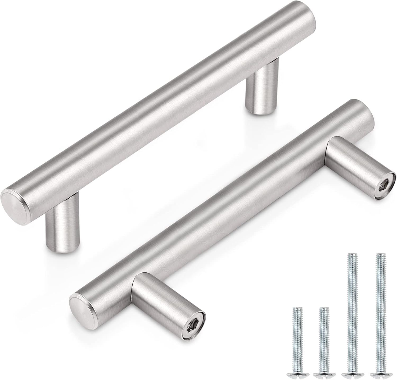 Probrico (30 Pack 3 Inch Hole Centers Kitchen Cabinet Handles Euro T Bar Cabinet Pulls Stainless Steel Kitchen Drawer Handles Brushed Nickel Furniture Dresser Cabinet Hardware, 5 Inch Total Length