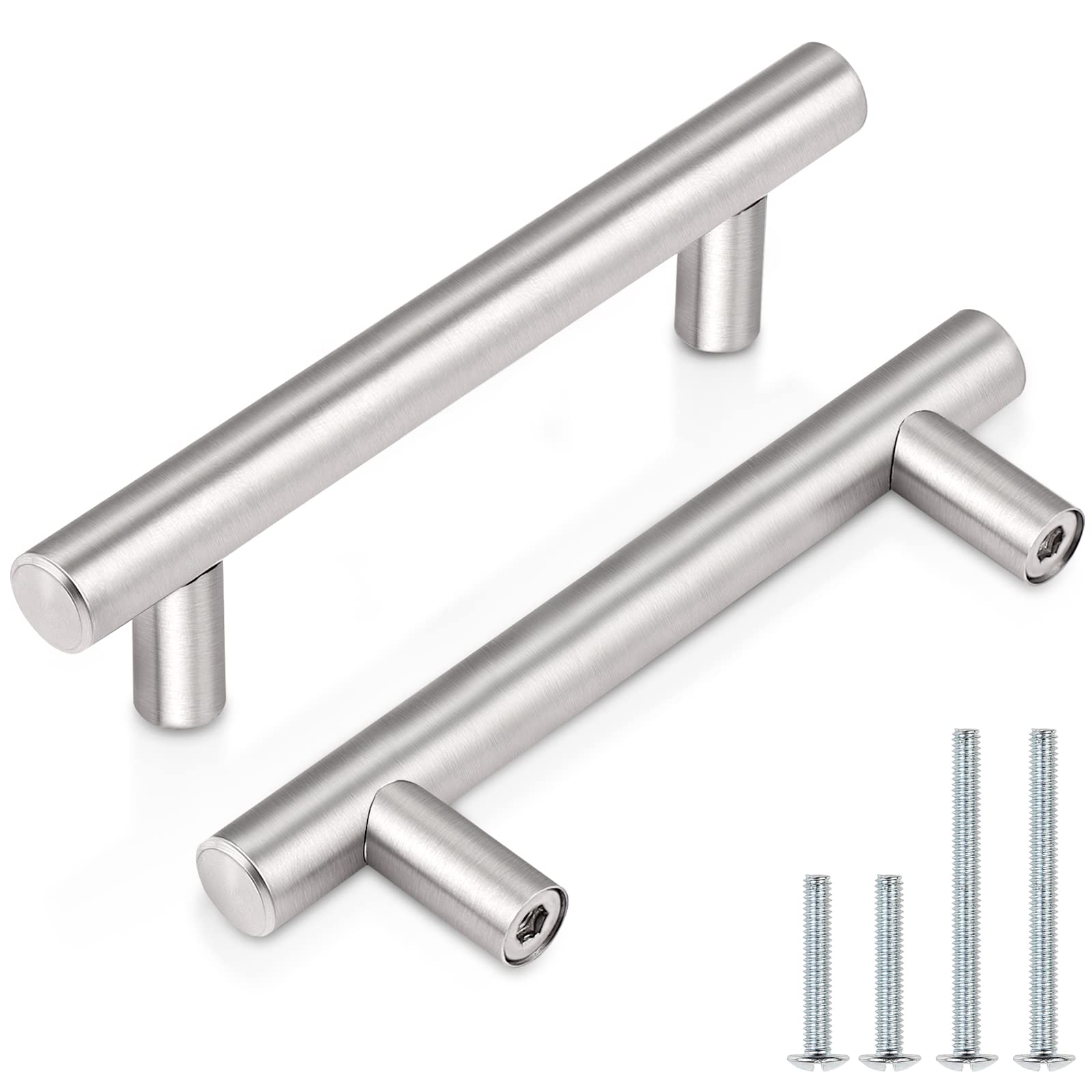 Probrico (30 Pack 3 Inch Hole Centers Kitchen Cabinet Handles Euro T Bar Cabinet Pulls Stainless Steel Kitchen Drawer Handles Brushed Nickel Furniture Dresser Cabinet Hardware, 5 Inch Total Length