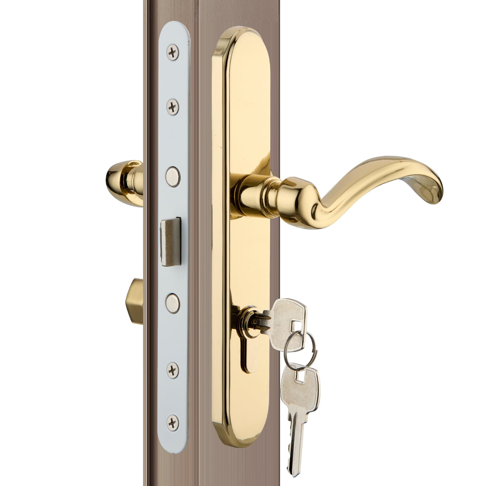 MaxxGeek Storm Door Handle Accessory Set fit Pella Storm Door Handle Replacement Part, with Key and Lock Cylinder, Mortise Lock Not Included (Polished Gold)
