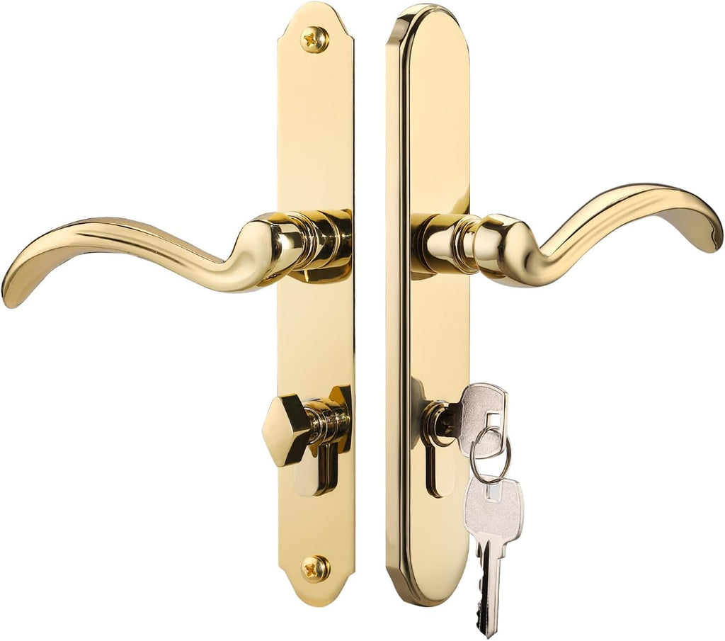 MaxxGeek Storm Door Handle Accessory Set fit Pella Storm Door Handle Replacement Part, with Key and Lock Cylinder, Mortise Lock Not Included (Polished Gold)