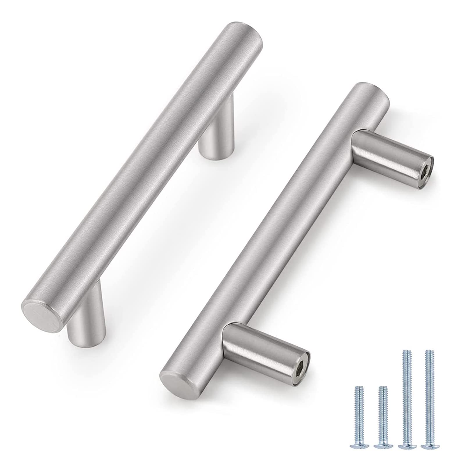 Probrico (30 Pack 3 Inch Hole Centers Kitchen Cabinet Handles Euro T Bar Cabinet Pulls Stainless Steel Kitchen Drawer Handles Brushed Nickel Furniture Dresser Cabinet Hardware, 5 Inch Total Length