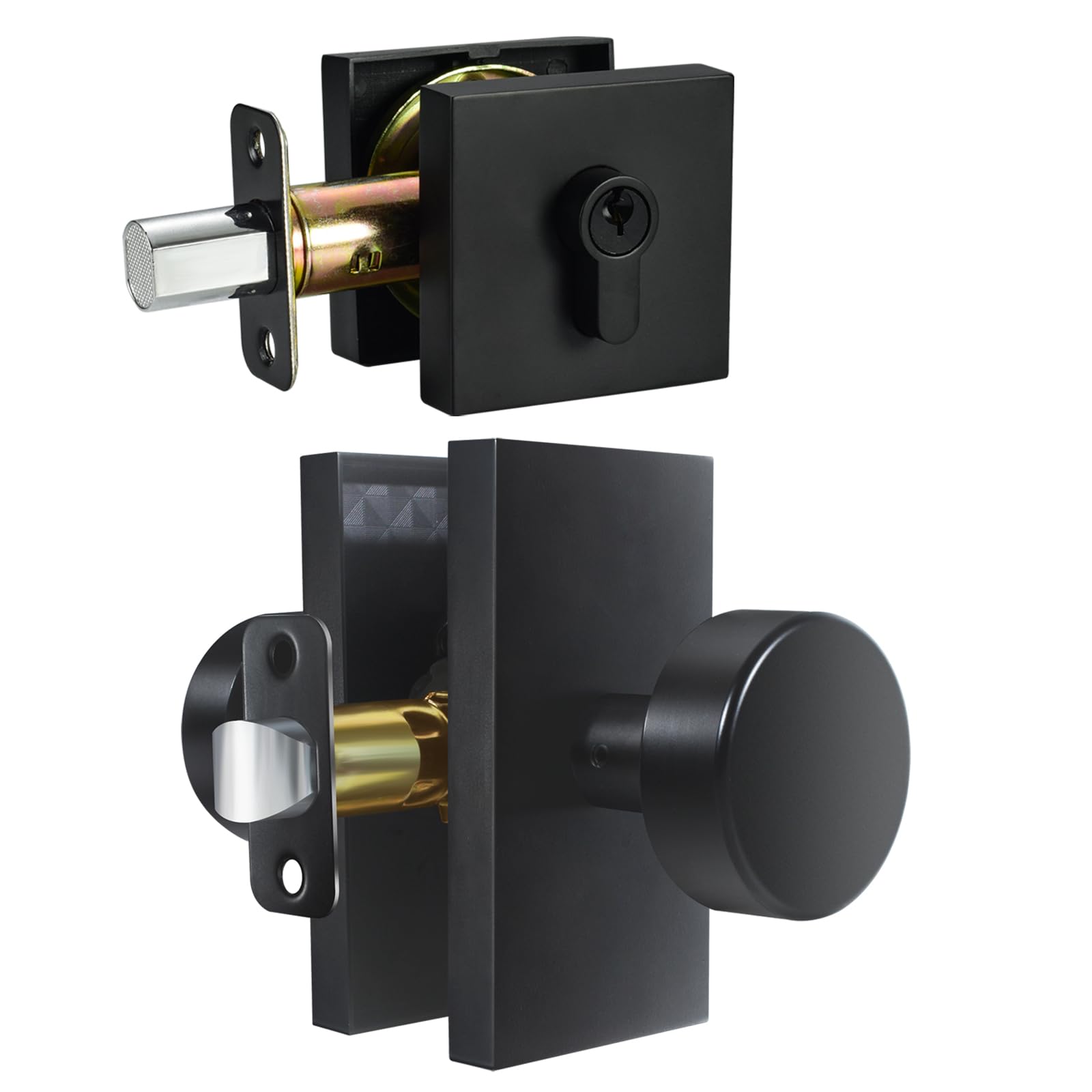 Polished Chrome Door Knobs Interior with Lock, Modern Privacy Door Knob Door Handles for Bathroom Bedroom Round