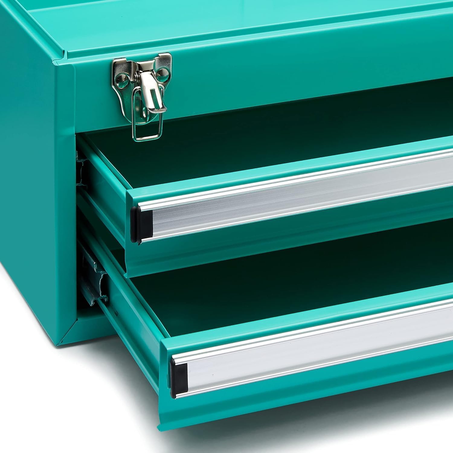 Amazon Basics Metal Tool Box with Drawers, Storage and Organization Tool Chest, Powder Coat Finish, 18.1 x 8.7 x 9.5 in, Turquoise