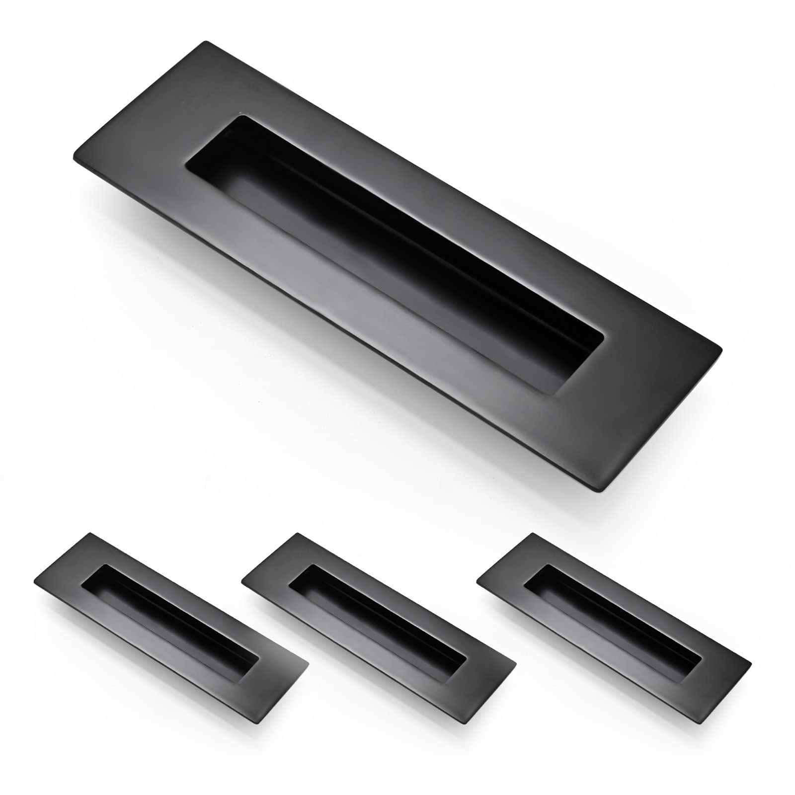 HOMOTEK 2 Pack 120mm Flush Sliding Closet Door Pulls, Recessed Finger Pulls for Sliding Barn Bypass Door Handles, Cabinet Drawer Rectangular Invisible Pull- Small Size 4.75 in, Brushed Gold