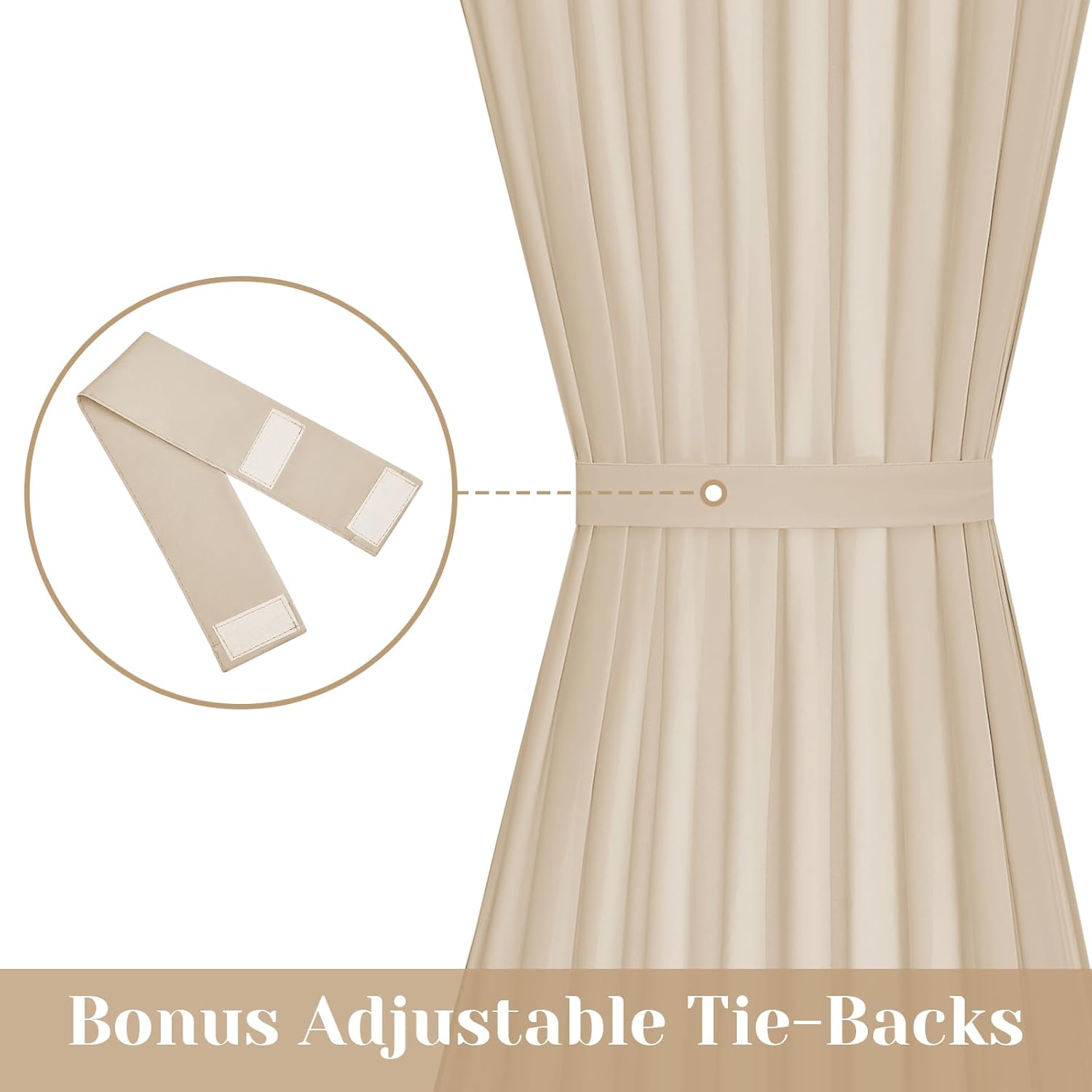 HOMEIDEAS Non-See-Through French Door Curtains Set of 2 for Front Door, Light Filtering Privacy Semi Sheer Window Curtains with Rod Pocket and Tie Back, Beige/Taupe, 26W X 72L Inch
