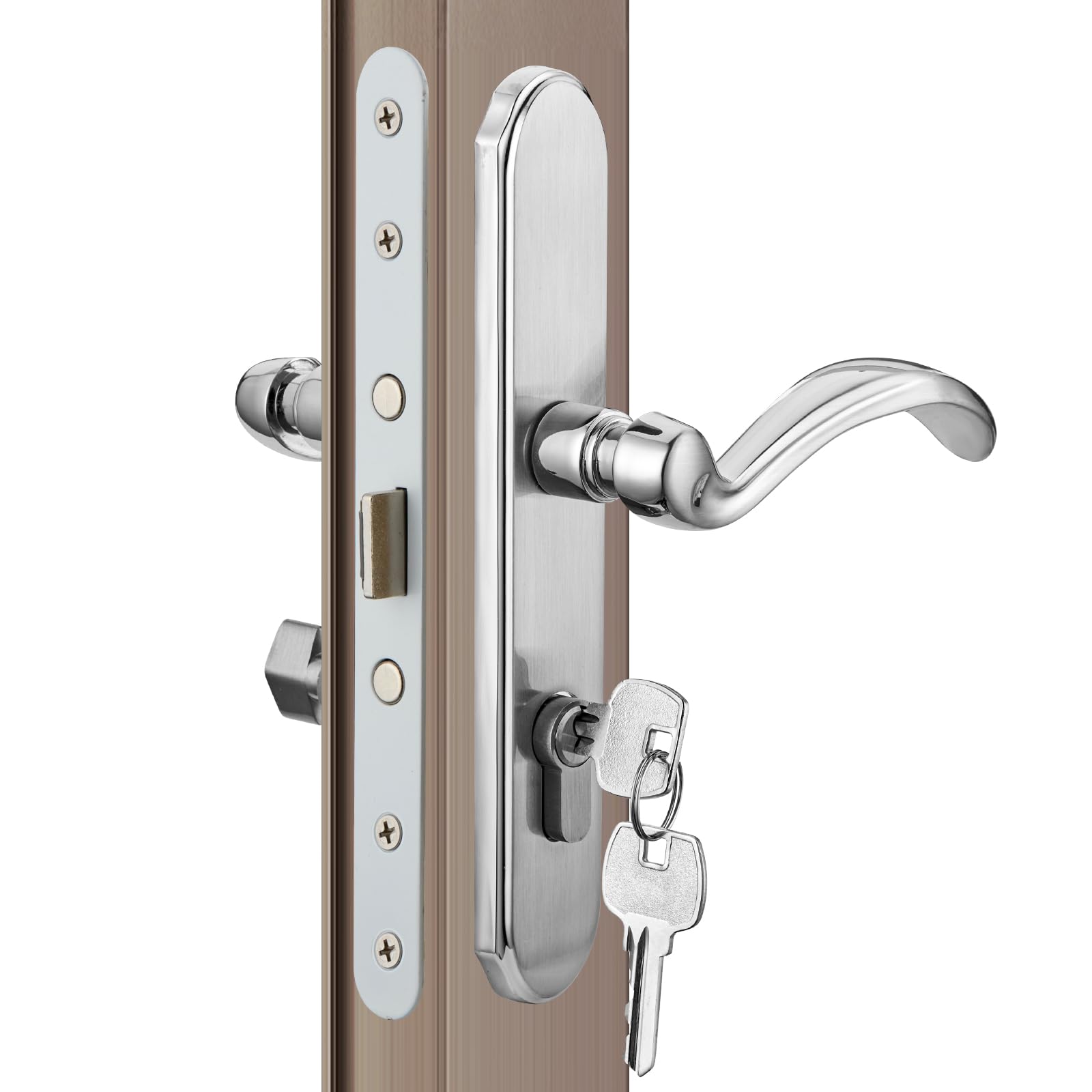 MaxxGeek Storm Door Handle Accessory Set fit Pella Storm Door Handle Replacement Part, with Key and Lock Cylinder, Mortise Lock Not Included (Polished Gold)