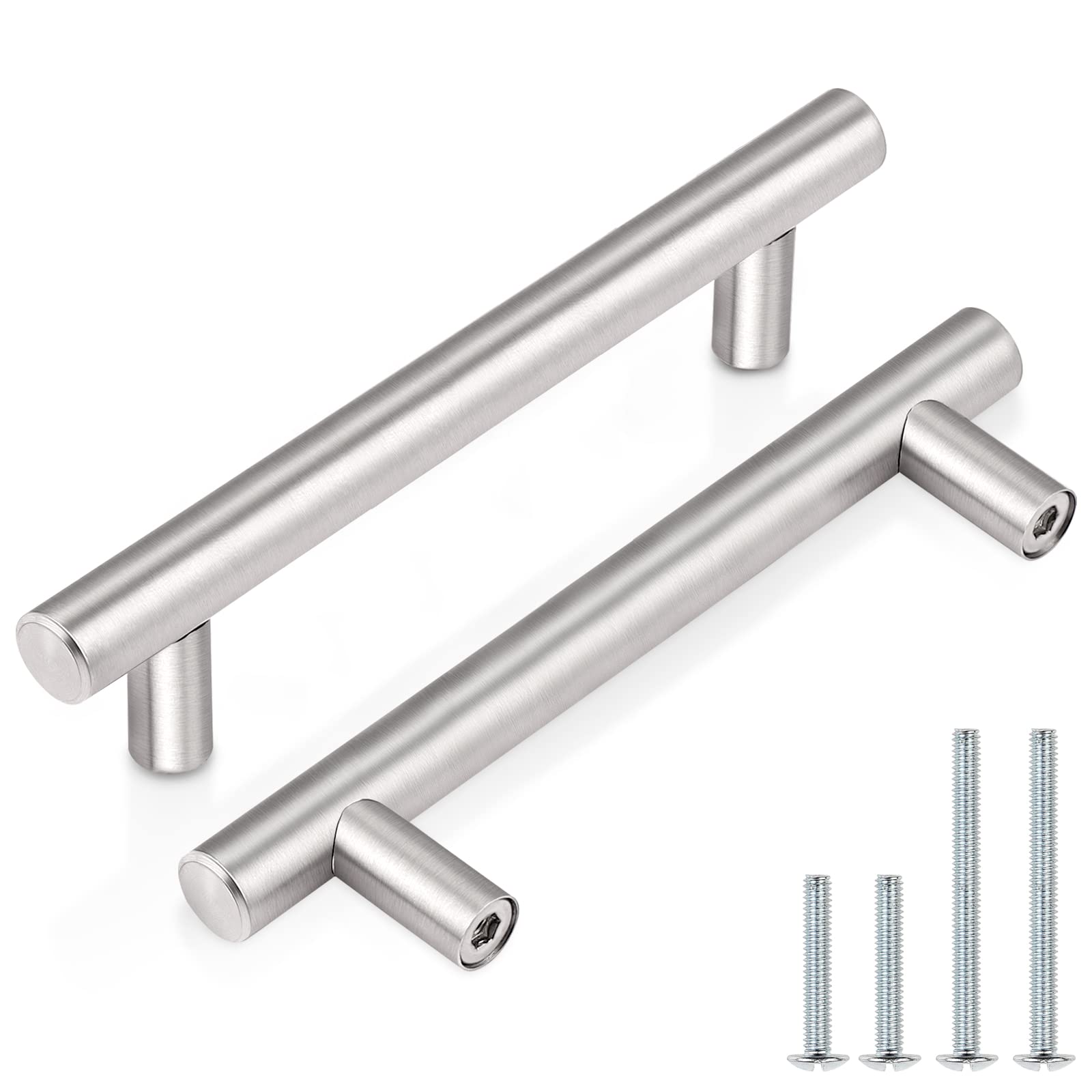 Probrico (30 Pack 3 Inch Hole Centers Kitchen Cabinet Handles Euro T Bar Cabinet Pulls Stainless Steel Kitchen Drawer Handles Brushed Nickel Furniture Dresser Cabinet Hardware, 5 Inch Total Length