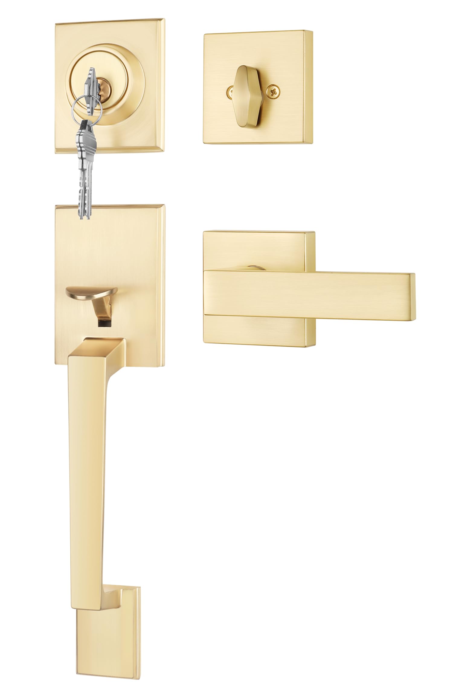 Goldenwarm Front Door Handle and Deadbolt Set, Gold Front Door Lock Set with Reversible Handle Lever, Modern Front Door Hardware, Front Door Handles and Locks