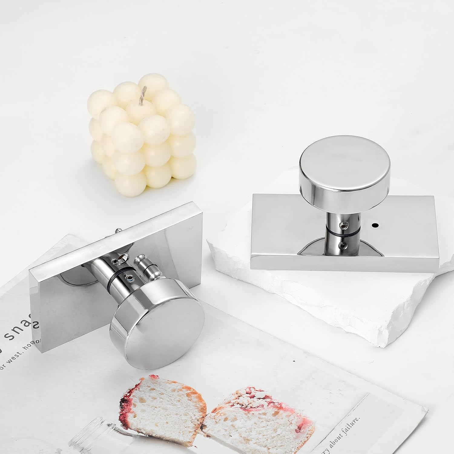 Polished Chrome Door Knobs Interior with Lock, Modern Privacy Door Knob Door Handles for Bathroom Bedroom Round