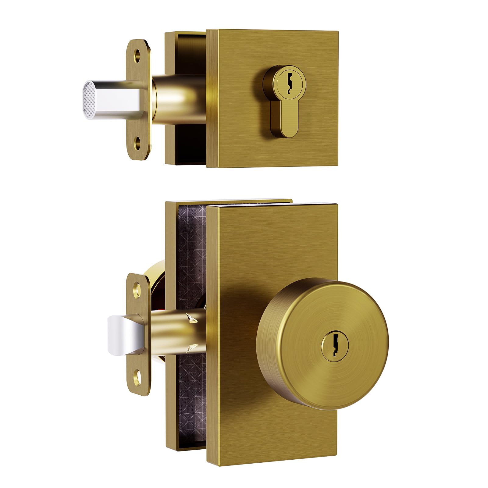 Polished Chrome Door Knobs Interior with Lock, Modern Privacy Door Knob Door Handles for Bathroom Bedroom Round