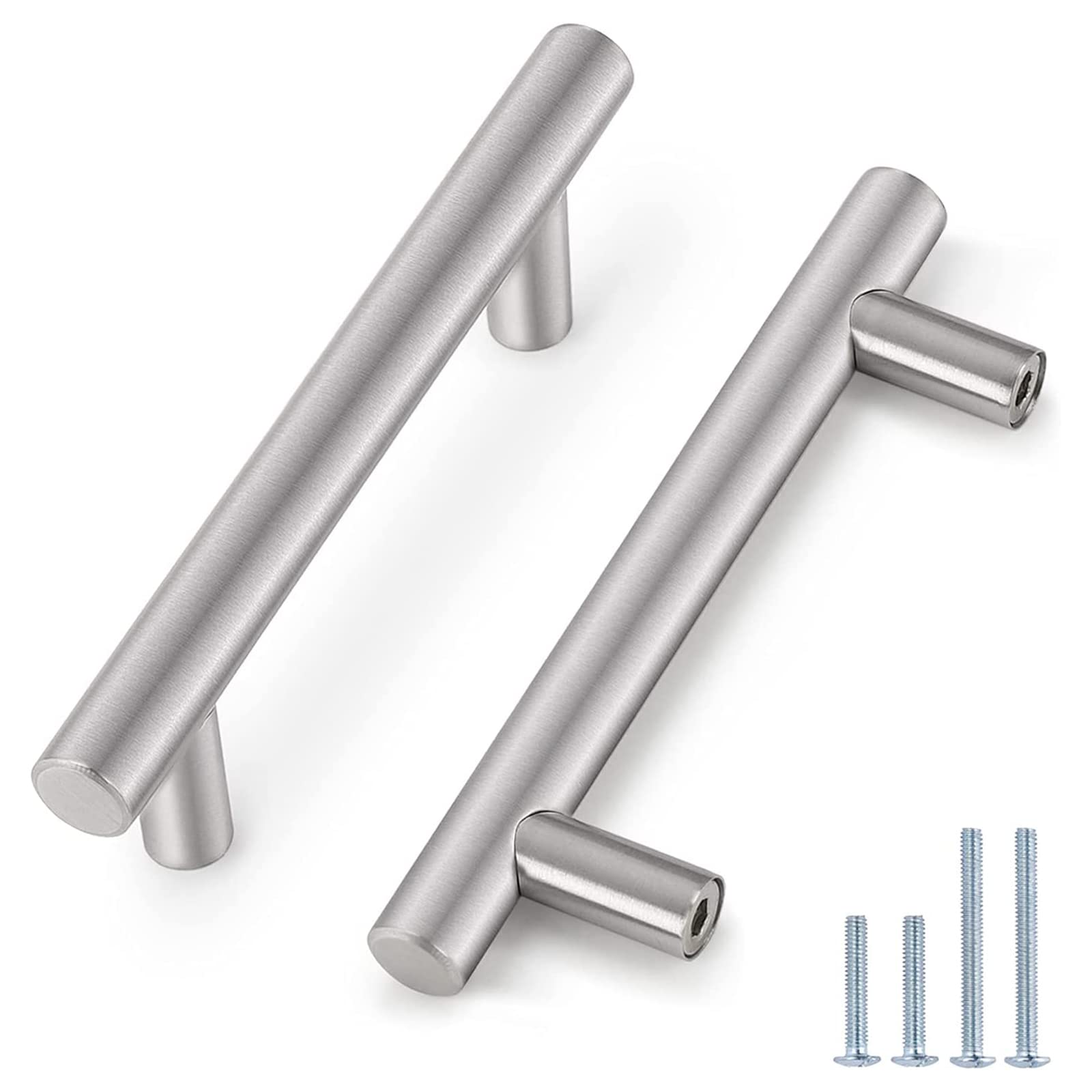 Probrico (30 Pack 3 Inch Hole Centers Kitchen Cabinet Handles Euro T Bar Cabinet Pulls Stainless Steel Kitchen Drawer Handles Brushed Nickel Furniture Dresser Cabinet Hardware, 5 Inch Total Length