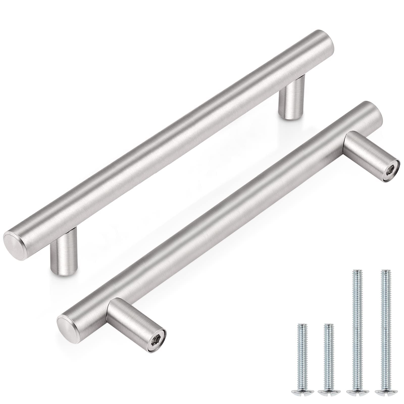 Probrico (30 Pack 3 Inch Hole Centers Kitchen Cabinet Handles Euro T Bar Cabinet Pulls Stainless Steel Kitchen Drawer Handles Brushed Nickel Furniture Dresser Cabinet Hardware, 5 Inch Total Length