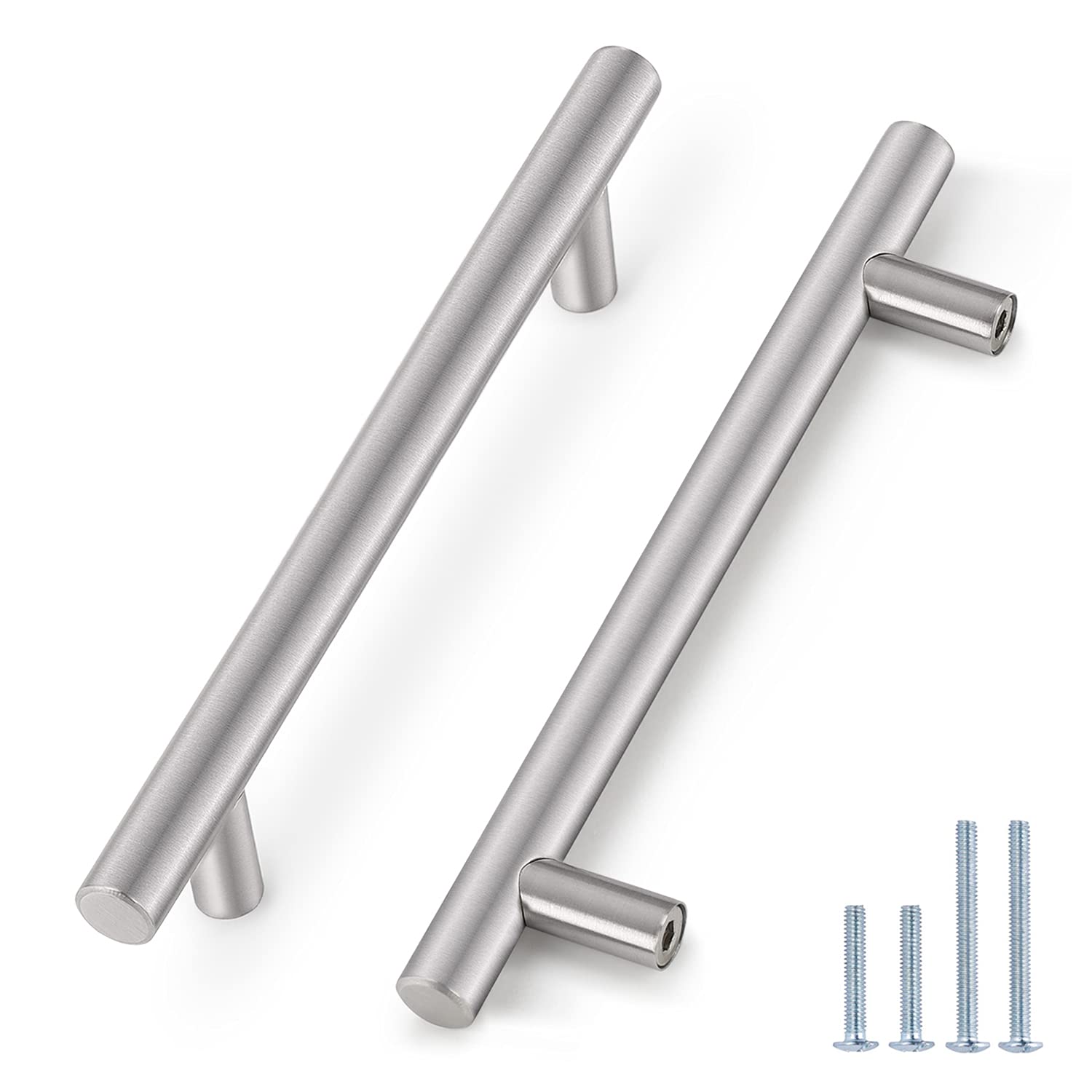 Probrico (30 Pack 3 Inch Hole Centers Kitchen Cabinet Handles Euro T Bar Cabinet Pulls Stainless Steel Kitchen Drawer Handles Brushed Nickel Furniture Dresser Cabinet Hardware, 5 Inch Total Length
