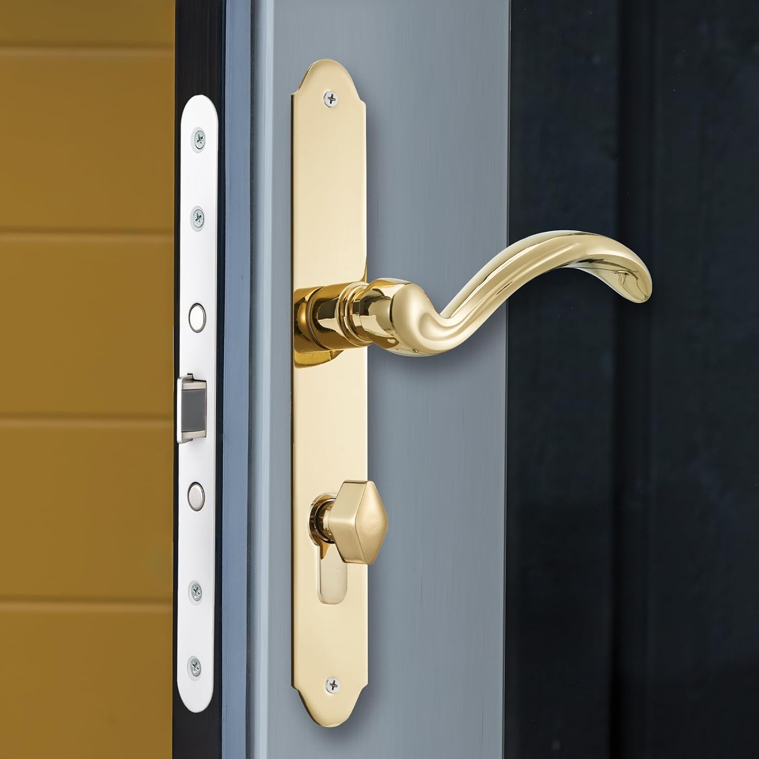 MaxxGeek Storm Door Handle Accessory Set fit Pella Storm Door Handle Replacement Part, with Key and Lock Cylinder, Mortise Lock Not Included (Polished Gold)