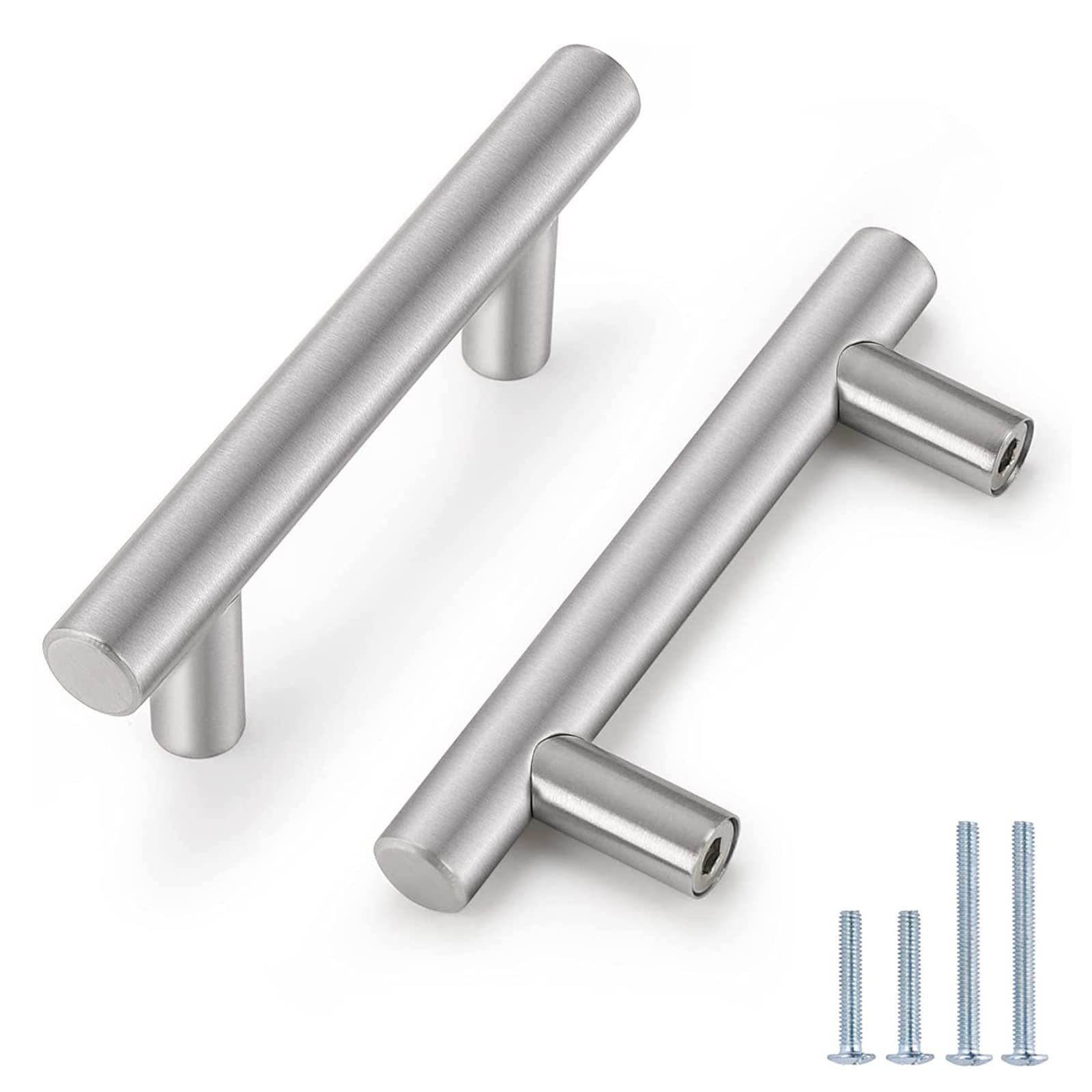 Probrico (30 Pack 3 Inch Hole Centers Kitchen Cabinet Handles Euro T Bar Cabinet Pulls Stainless Steel Kitchen Drawer Handles Brushed Nickel Furniture Dresser Cabinet Hardware, 5 Inch Total Length