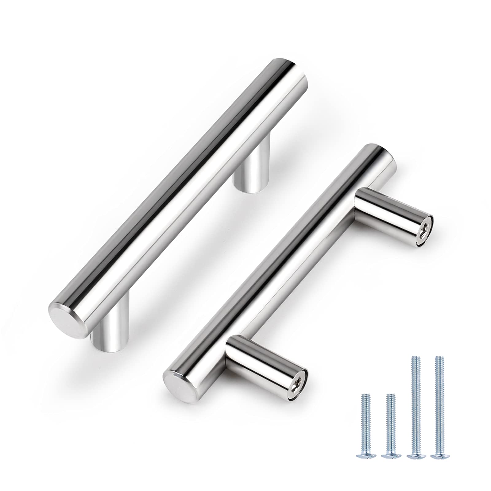 Probrico (30 Pack 3 Inch Hole Centers Kitchen Cabinet Handles Euro T Bar Cabinet Pulls Stainless Steel Kitchen Drawer Handles Brushed Nickel Furniture Dresser Cabinet Hardware, 5 Inch Total Length